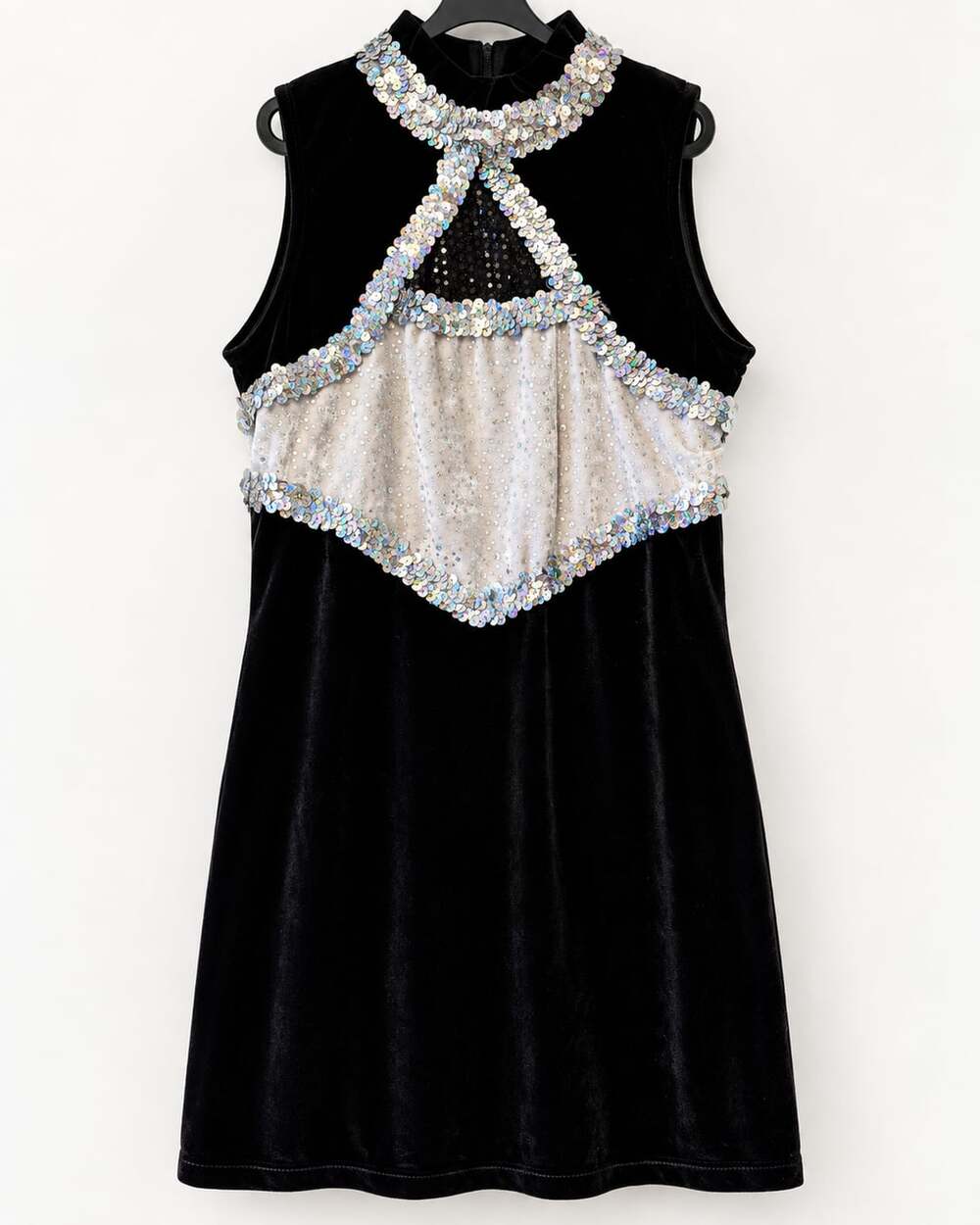 Vintage Algy Child Large Black Velvet Dance Costume Iridescent Sequin Dress